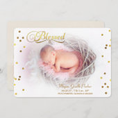 賛美された金ゴールドの紙吹雪の写真の誕生の発表 案内状 (正面/裏面)