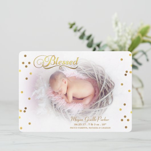 賛美された金ゴールドの紙吹雪の写真の誕生の発表 案内状 (スタンド正面)