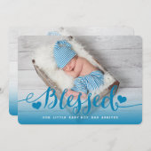 賛美された|の青い男の赤ちゃんの誕生の発表 案内状 (正面/裏面)