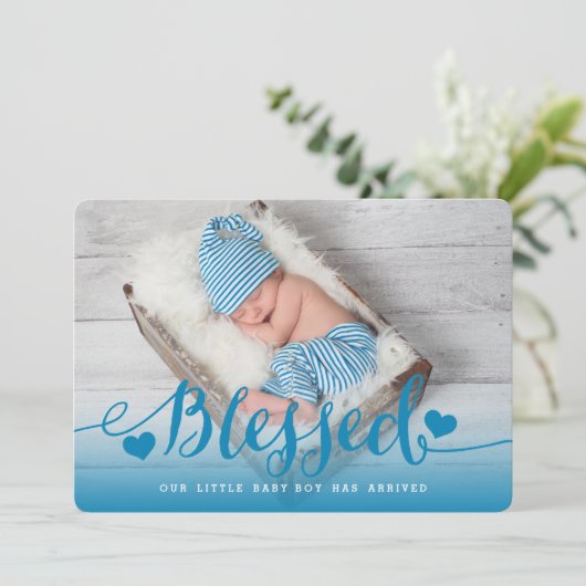 賛美された|の青い男の赤ちゃんの誕生の発表 案内状 (スタンド正面)