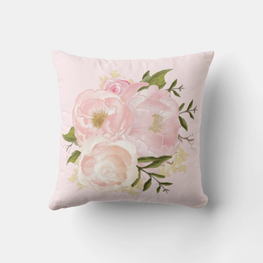 賛美された/赤面のピンクの水彩画の花柄のシャクヤク クッション (裏面)