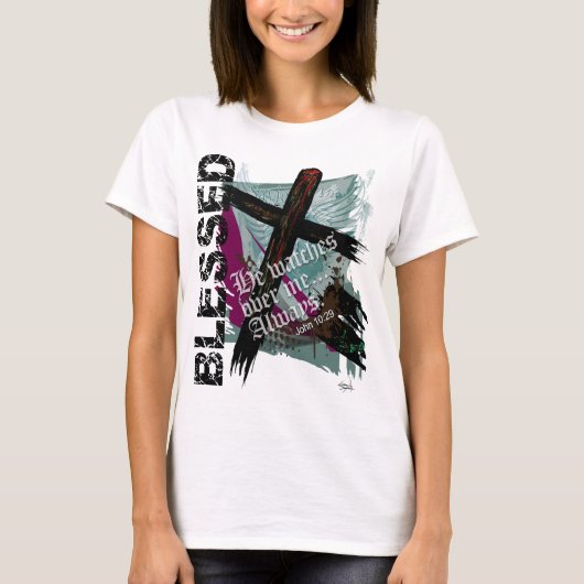賛美される-聖書の聖なる書物、経典のジョンのキリスト教の10:29 Tシャツ (正面)