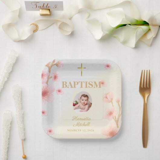 「賛美そしてバプテスマを受けた：思い出すべき日」 ペーパープレート (ウェディング)