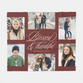賛美と感謝6フォトコラージュのマルーン フリースブランケット