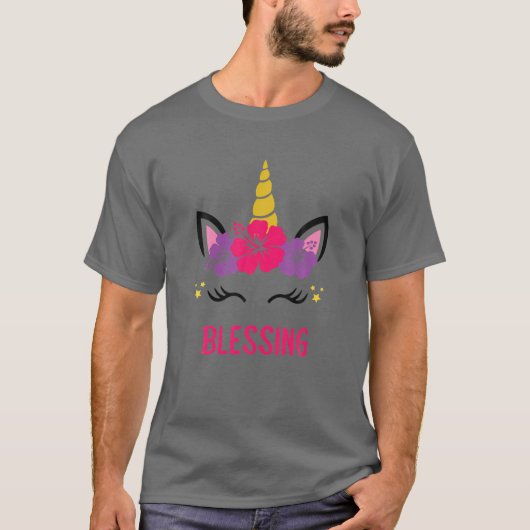賛美のユパーソナライズされたニコーン顔 Tシャツ (正面)