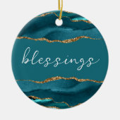 賛美の単語感動的ティール(緑がかった色)ターコイズ瑪瑙 セラミックオーナメント (正面)