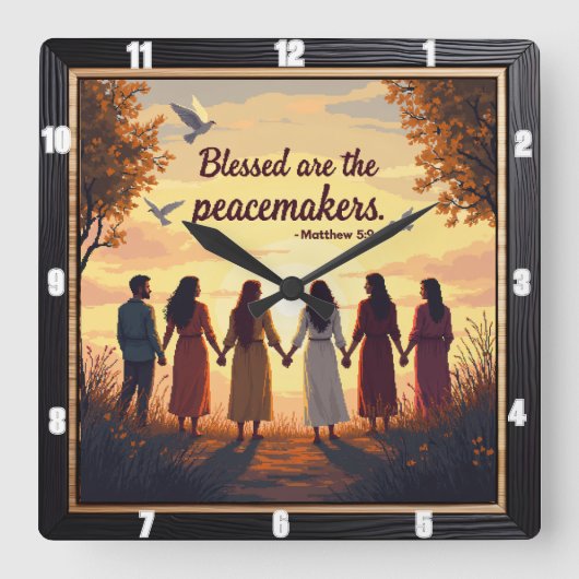 賛美はマタイによる福音書第5章9節 スクエア壁時計 (正面)