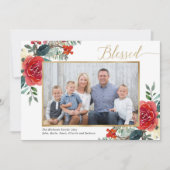 賛美エレガント赤フローラ水色フォトカード (正面)