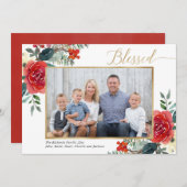 賛美エレガント赤フローラ水色フォトカード (正面/裏面)