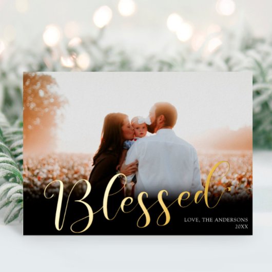 賛美エレガントChristmasの黒い金ゴールドフォイル写真 箔シーズンカード