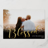 賛美エレガントChristmasの黒い金ゴールドフォイル写真 箔シーズンカード (正面)