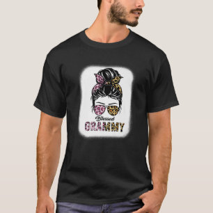 賛美グラミーLeopard Messy Bun Grammy Mothers Da Tシャツ