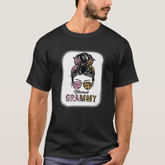 賛美グラミーLeopard Messy Bun Grammy Mothers Da Tシャツ (正面)