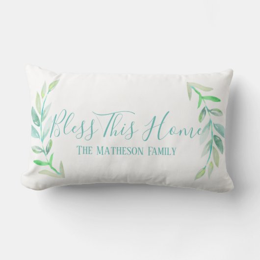 賛美ザホームファームハウスウォーターカラーローレルズ ランバークッション (正面)