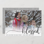 賛美シルバーグリッターラージ・フォト・ホリデー・カード シーズンカード (正面/裏面)