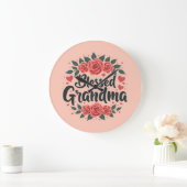 賛美タイポグラフィフローラヴィンテージバラ ラージ壁時計 (ホーム)