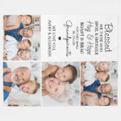 賛美パーソナライズされた祖父母4 Photo Collage フリースブランケット (正面(横))