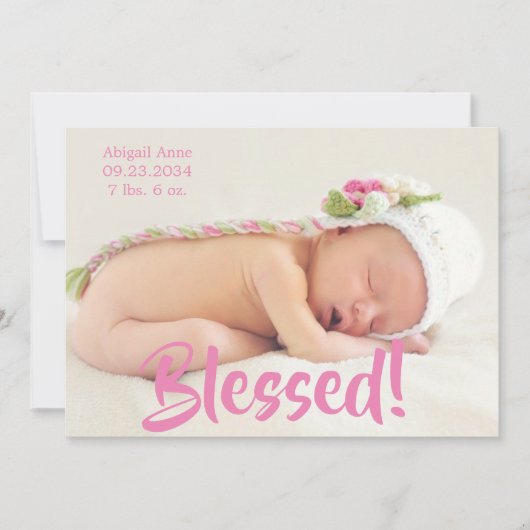 賛美ピンクフォトスクリプトガールパーソナライズされた誕生 案内状 (正面)