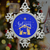 賛美ファーストホームクリスマス出生シーン スノーフレークピューターオーナメント