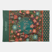 賛美フローラハートマッシュルームおもしろい引用文名 キッチンタオル (横)