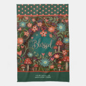 賛美フローラハートマッシュルームおもしろい引用文名 キッチンタオル (縦)