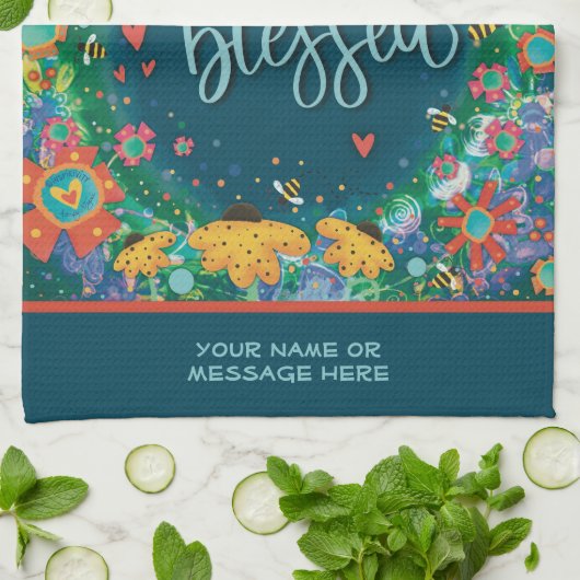 賛美フローラ蜂ハートおもしろい引用文名 キッチンタオル (折り畳み)