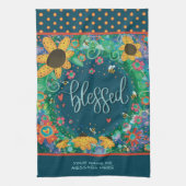 賛美フローラ蜂ハートおもしろい引用文名 キッチンタオル (縦)