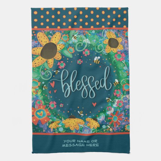 賛美フローラ蜂ハートおもしろい引用文名 キッチンタオル (縦)