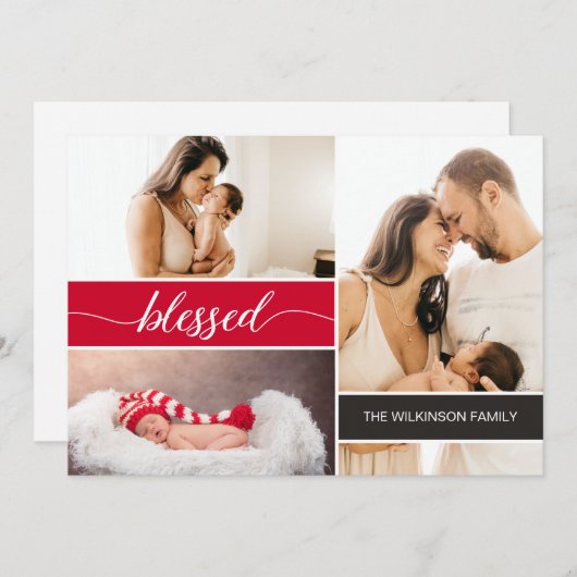 賛美ベビーの初めてのクリスマス家族の写真 シーズンカード (正面/裏面)