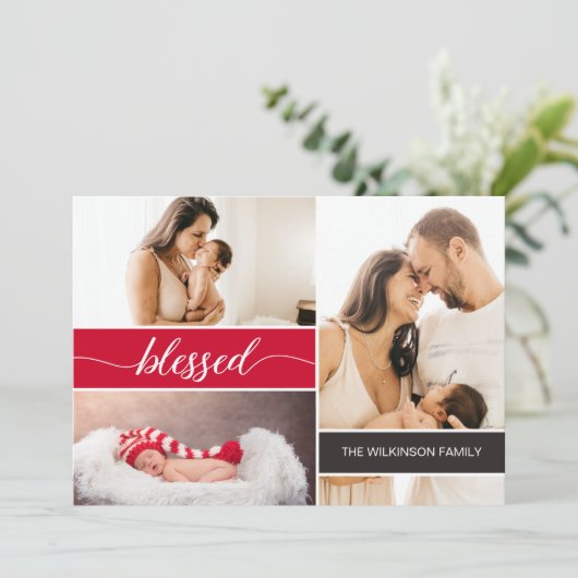 賛美ベビーの初めてのクリスマス家族の写真 シーズンカード (スタンド正面)