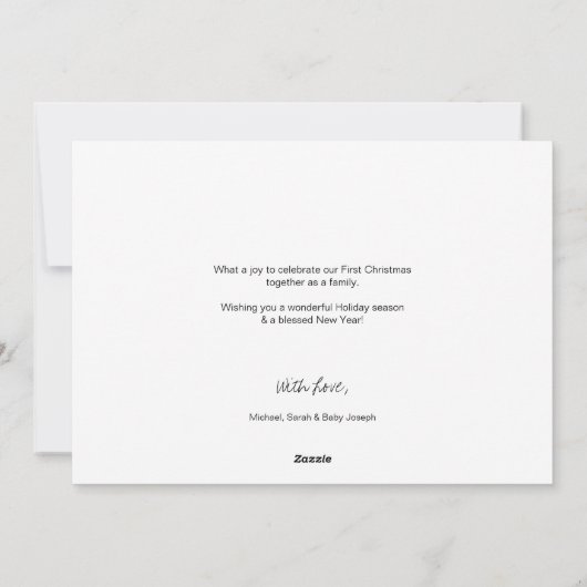 賛美ベビーの初めてのクリスマス家族の写真 シーズンカード (裏面)