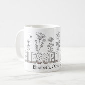 「賛美マ」母の日ブラック&ホワイトフローラ コーヒーマグカップ (正面左)