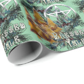 賛美ユール(キリスト降誕祭)シルバー星形五角形ホリーアンドパイン ラッピングペーパー (ロールコーナー)