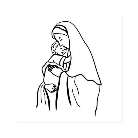 賛美ヴァージンマザーメアリー保持ベビーイエス ラバースタンプ (インプリント)