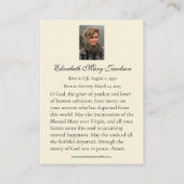 賛美ヴァージンマリーカトリック葬儀祈りの言葉カード 名刺 (裏面)