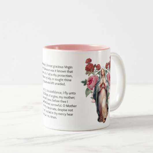 賛美ヴァージンマリーバラメモリアレ祈りの言葉 ツートーンマグカップ (正面右)