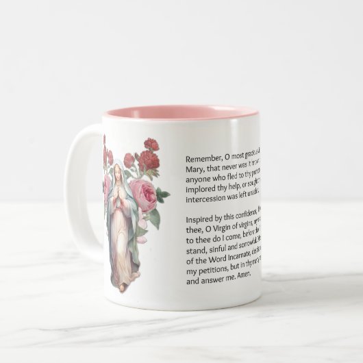 賛美ヴァージンマリーバラメモリアレ祈りの言葉 ツートーンマグカップ (正面左)