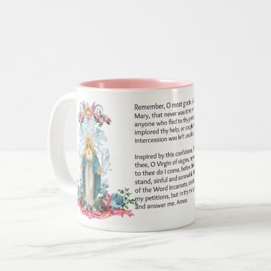 賛美ヴァージンマリーフラワーズメモリアレ祈りの言葉 ツートーンマグカップ (正面左)