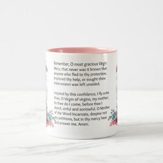 賛美ヴァージンマリーフラワーズメモリアレ祈りの言葉 ツートーンマグカップ (中央)