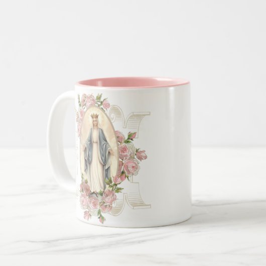 賛美ヴァージンマリーフラワーズメモリアレ祈りの言葉 ツートーンマグカップ (正面左)