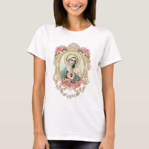 賛美ヴァージンマリーフローラバラカトリックTシャツ Tシャツ