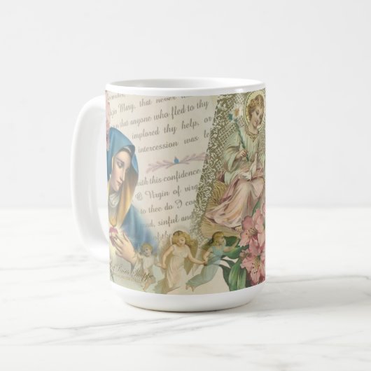 賛美ヴァージンマリーヴィンテージカソリックロザリーマリアン コーヒーマグカップ (正面左)