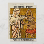 賛美ヴァージンメアリーが顔で悪魔をパンチ サンキューカード (正面/裏面)