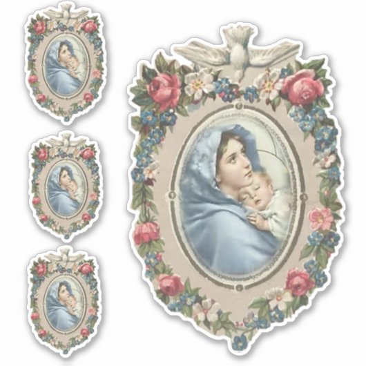 賛美ヴァージンメアリーとイエスの宗教的ビニル シール (正面)