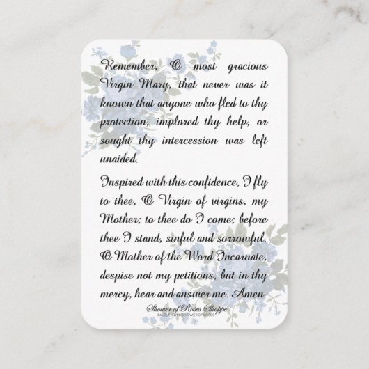 賛美ヴァージンメアリーメモリア祈りの言葉宗教的カード プレイスカード (裏面)