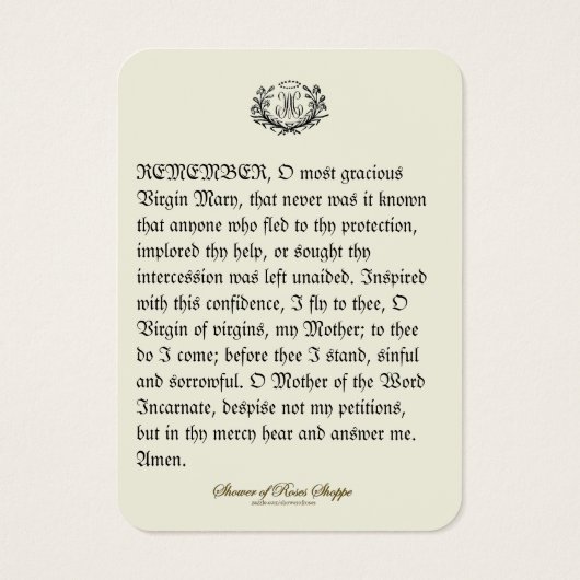 賛美ヴァージンメアリーメモリア祈りの言葉 (裏面)