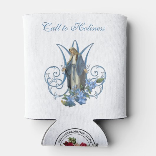 賛美ヴァージンメアリー宗教カトリックの青フローラ 缶クーラー (裏面)