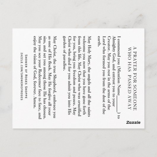 賛美ヴァージンメアリー祈りの言葉亡き人 ポストカード (裏面)