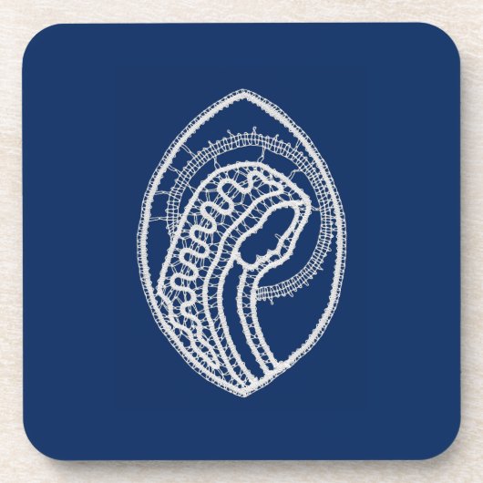 賛美ヴァージンメアリー、ホワイトレース、ネイビーブルー コースター (正面)
