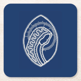 賛美ヴァージンメアリー、ホワイトレース、ネイビーブルー スクエアペーパーコースター